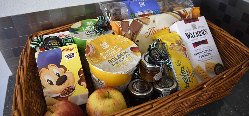 Enjoy a welcome hamper on arrival at Thistle Dubh Dandy self catering accommodation