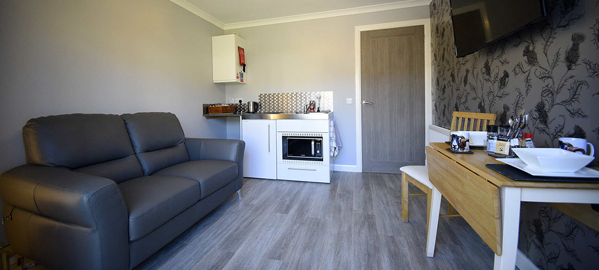 Our self catering accommodation in Portree has an open plan design with smart tv andd kitchenette