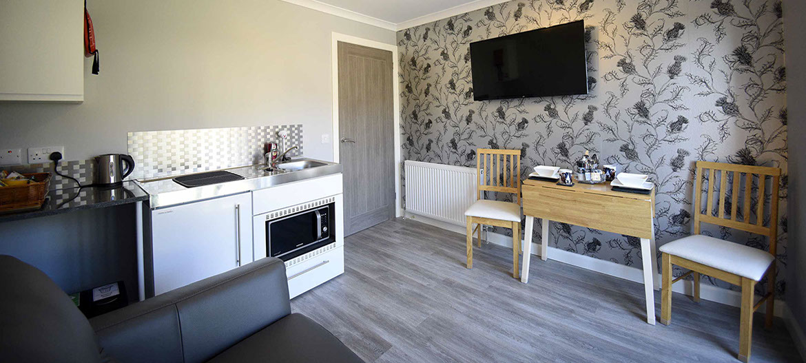 Thistle Dubh Dandy self catering accommodation contains a modern living room with kitchenette